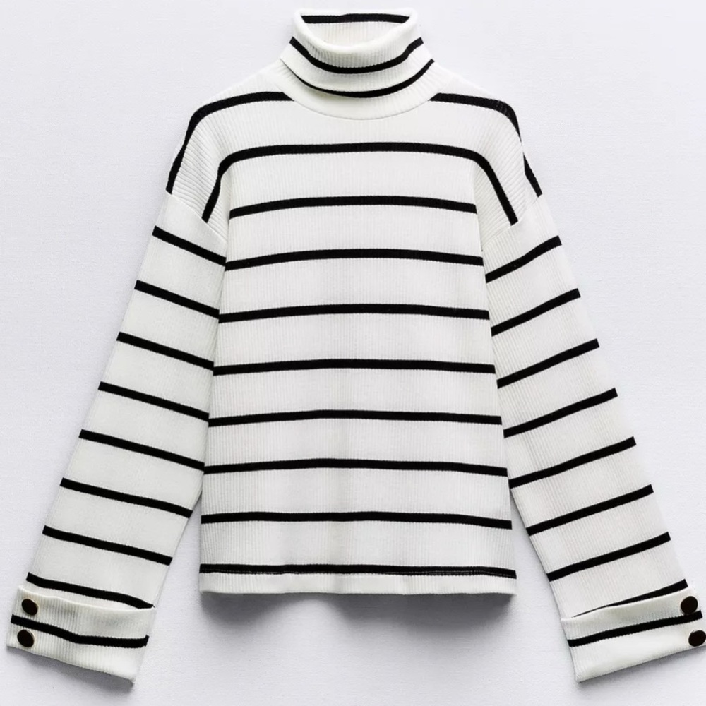 Zara gold button stripe sweater